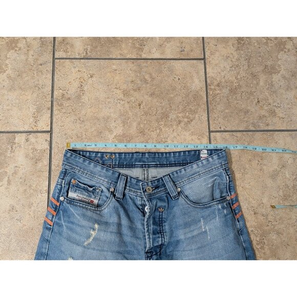 Diesel x Adidas Jeans Mens 33x28 Denim Blue Distressed Faded Raw Hem - Picture 10 of 12